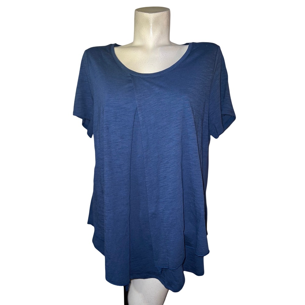 Soft Surroundings Blue Slub Cotton Wrap Front Pleated Back Top XL 2CN22‎